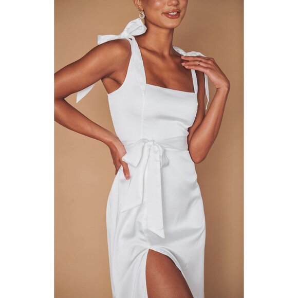 Show Me Your Mumu White Midi Dress With Bow Tie Straps & Smocked Back NWOT - Picture 11 of 16